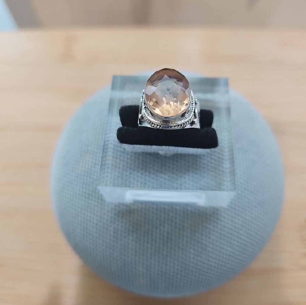 Sterling Silver Smoky Quartz Oval Statement Ring - - Picture 4 of 7